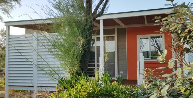 Casa moderna con veranda e piante.