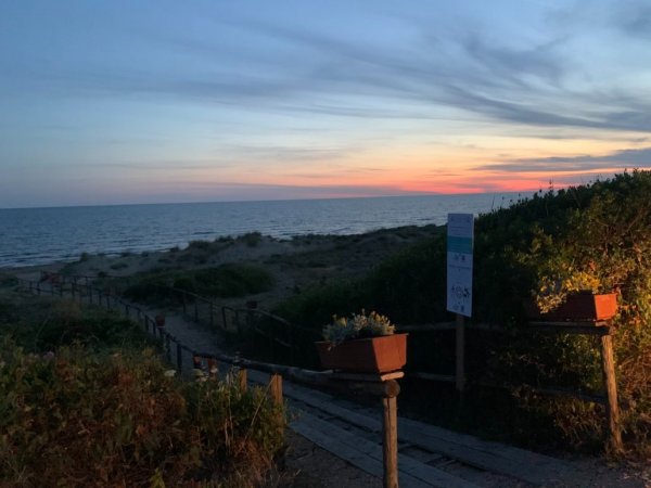 Sentiero verso la spiaggia al tramonto.